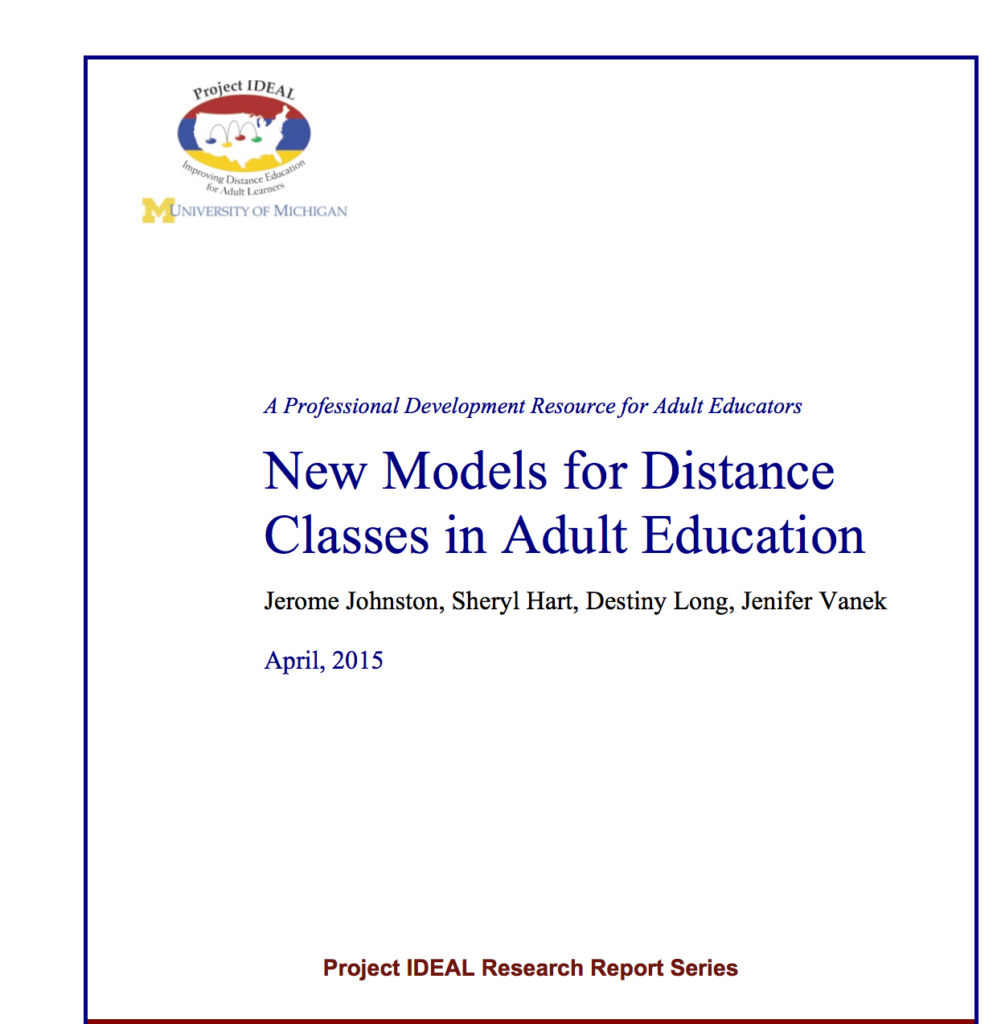 A cover preview of the New Models for Distance Classes in Adult Education.