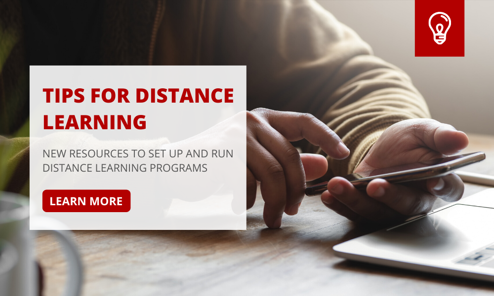 Tips for Distance Learning Banner, person on phone