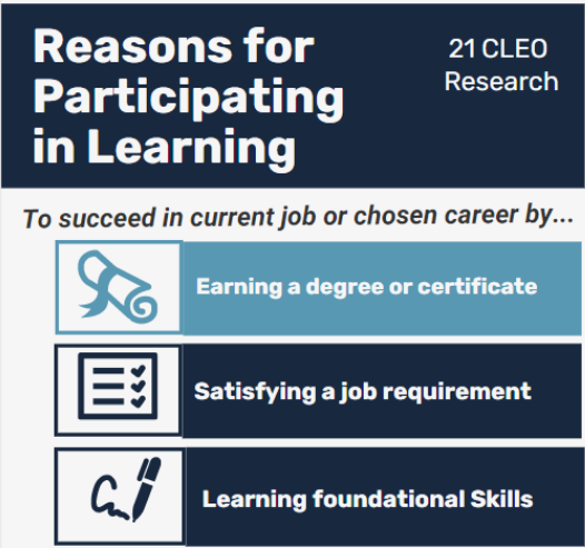 Reasons for participating in learning degree 21 cleo